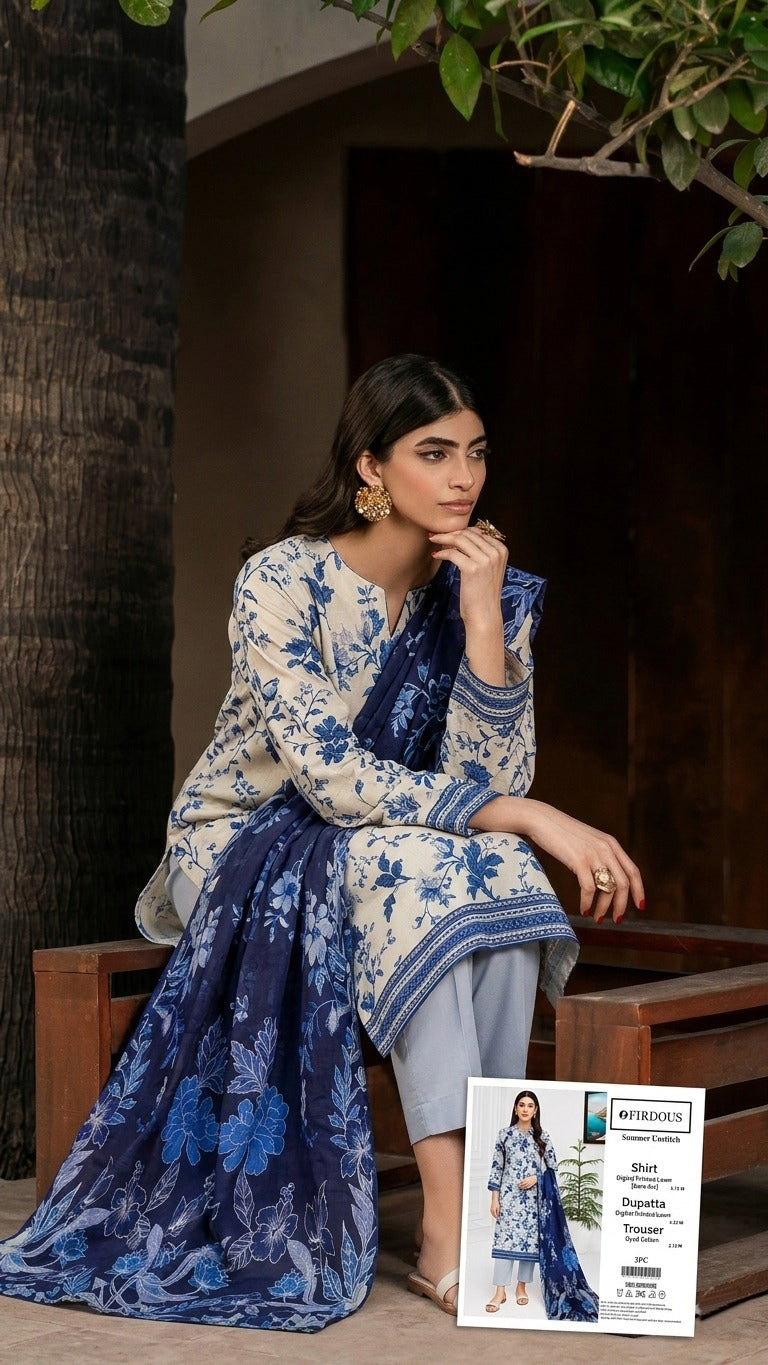 3 Pics Lawn Unstitched Suit