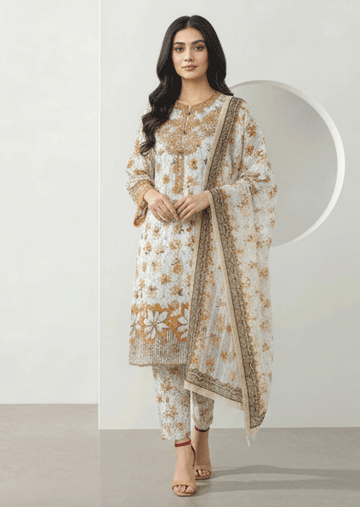 3 Piece Cotton Suit White and yellow