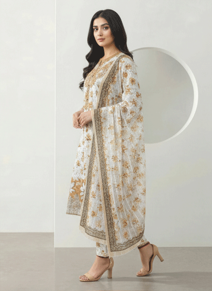 3 Piece Cotton Suit White and yellow