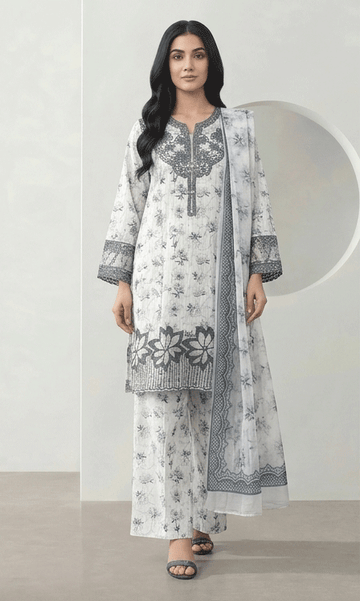 3 Piece Cotton Suit White and Black