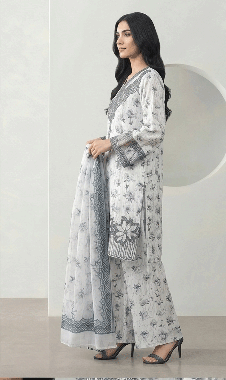 3 Piece Cotton Suit White and Black